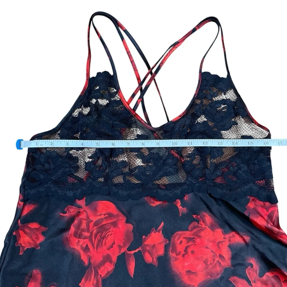 Black & Red Lace Babydoll Chemise Floral Slip Dress Sexy Strappy Back Size M